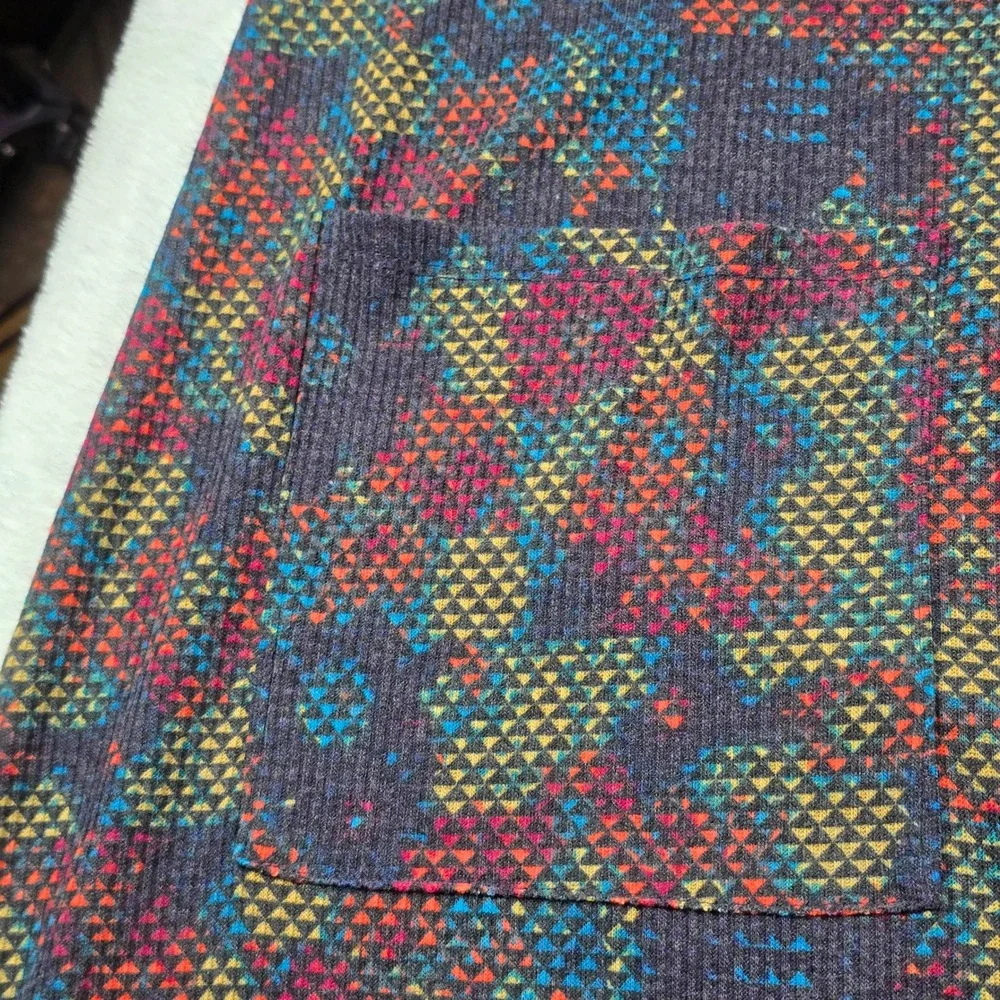 LuLaRoe Sarah Cardigan Large Open Front Duster Geometric Ribbed Knit Pockets